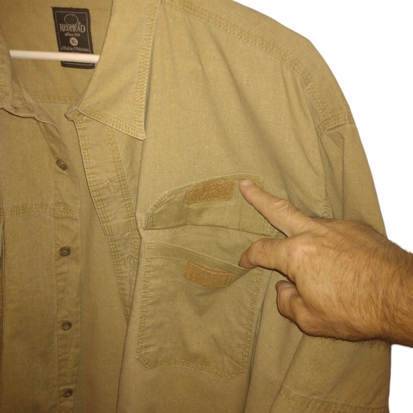 Red Head Casual Button Down Shirt Short Sleeved Green Khaki Pocketed  Staple XL - Picture 4 of 7